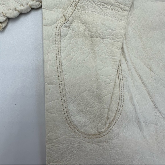 Strawbridge & Clothier 8 Real Kid Leather Washable Bone Pearl Leather Gloves - Picture 6 of 12